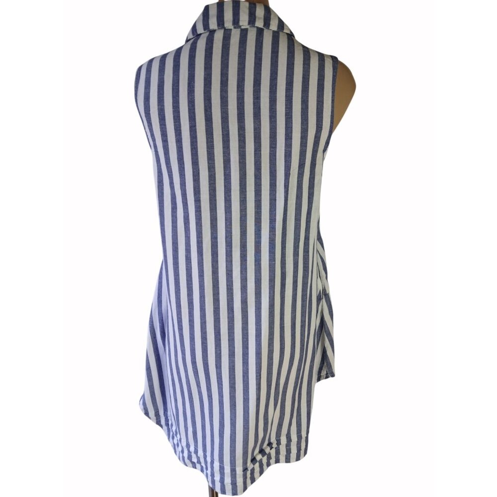 Hope Harlow Sleeveless Blue White Striped Tunic Top Dress Size 6 Trapeze Linen B - Picture 9 of 14